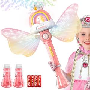lot 13957 image: Bubble Wands for Girls Kids, Bubble Machine LED Light Princess Toys with 4 AA Batteries & 2 Solutions, Girl Stuff Outdoor Party Toys for Toddlers, Birthday Gift for 3 4 5 6 7 8 Year Old Girls