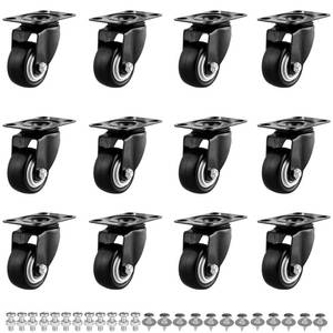 lot 13958 image: 1.5 Casters Set of 12 Heavy-Duty Industrial Caster Wheels Double Ball Bearing Swivel PU Casters Noiseless for Workbench, Furniture, Plate Castors Black