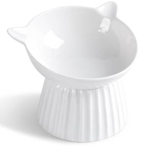 lot 13974 image: Wellbro Ceramic Raised Cat Bowl��Tilted Raised Cat Bowl Anti Vomit Cat Bowls for Indoor Cats Whisker Friendly Pet Feeder for Cats Puppies, Microwave and Dishwasher Safe