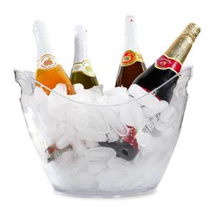 lot 13984 image: Large Ice Bucket for Parties, 8L Drink Bin, Clear Champagne Bucket, Mimosa Bar Supplies, Wine Bucket Chiller for Parties, Party Beverage Tub, Holds 2-4 Standard Sized Wine or Champagne bottles on ice.