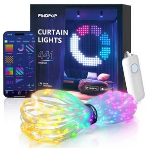 lot 14434 image: Findpop AI Smart Curtain Lights, 441 LEDs Indoor Color Changing Lights, Music Sync Dynamic DIY, for Valentines Party Decor, Holiday, Wedding Backdrop, Kids Bedroom, LivingRoom, Waterproof, 5.5x5.6FT
