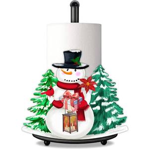 lot 14453 image: Christmas Paper Towel Holder Countertop with Xmas Snowman for Christmas Decorations Indoor Kitchen & Bathroom Decor Large Metal Towel Holders