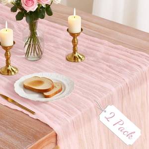 lot 14470 image: 2 Pack Pink Cheesecloth Table Runner, 10Ft Boho Gauze Cheese Cloth Table Runners for Wedding, Party, Dinner, Baby Shower, 120 Inches Long Table Runner for Valentines Day, Easter, Mothers Day Decor