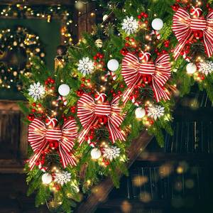 lot 19754 image: Lyrow 4 Pack Christmas Artificial Swags 24 Xmas The Cordless Prelit Stairway Swag Teardrop Trim Wreath Door Stair Garland Christmas Decoration for Outdoor Home Garden Decor(Red White,Retro Style)