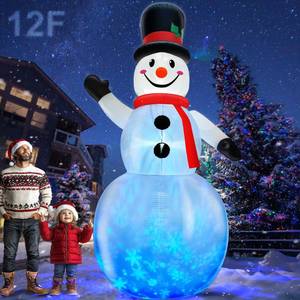 lot 19756 image: Rotating Snowflake Lights 12 Ft Giant Christmas Inflatables Snowman with Built-in LED Lights Christmas Decorations Outdoor Xmas Blow Up Snowman for Yard Garden Holiday Party Decor