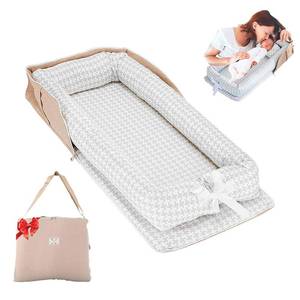 lot 19767 image: Baby Lounger for Newborn Portable Bag,Baby Nest Play Gym mat with Strap,Newborn Lounger Adjustable Size & Inner Zipper Lengthen Space to 24 Months(Gray Thousand Bird Check)