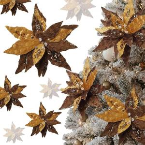 lot 19771 image: Suncalla 8 Pcs Velvet Christmas Glitter Poinsettia Flowers 12 Large Heads Artificial Poinsettia Flower Ornaments Picks Christmas Tree Decoration Fake for Xmas Ornament Wedding Holiday(Brown)