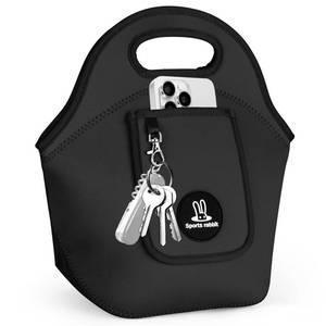 lot 20390 image: Sports rabbit Insulated Neoprene Lunch Bag for Women �� Foldable Lunch Tote with Front Pocket for Phone & Keys �� Reusable, Lightweight, Waterproof, Easy Clean �� Ideal for Work, Travel, Picnic (black)
