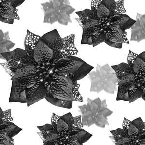lot 20412 image: WILLBOND 36 Pieces Black Christmas Poinsettia Glitter Faux Flowers Artificial Ornaments Topper Xmas Decorations