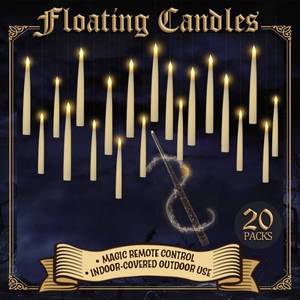 lot 20417 image: Bomivix 20pcs Halloween Decorations Flameless LED Floating Candles with Magic Wand Remote - Floating Hanging Home Decorations for a Spooky Atmosphere-Perfect for Festive Home Display