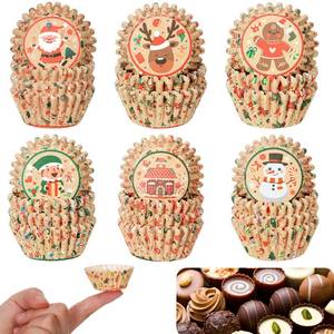 lot 20418 image: Gerrii 600 Pcs Christmas Candy Cups Paper Candy Making Supplies Santa Claus Snowman Baking Supplies Snowflake Elk Mini Cupcake Liner Xmas Mini Baking Cups Holiday Paper Wrappers 6 Style(Elk)