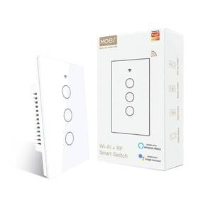 lot 20426 image: MOES Touch Wall Single Live Wire Smart Switch��No Neutral Wire Needed, 2.4GHz WiFi RF433 Light Switch Works with Smart LifeTuya App, Alexa and Google Home, Single Pole 110V, White 3 Gang