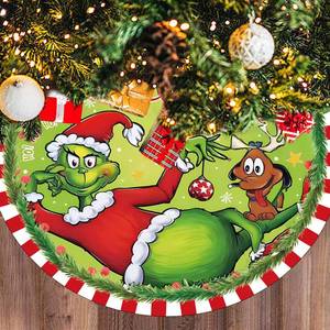 lot 6115 image: Fzbali Merry Christmas Tree Skirt 48 Inches Lace-up Max Dog Light Snowflakes Green Xmas Tree Skirt, Funny Winter Holiday Party Indoor Decoration Home Decor