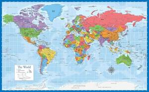 lot 111395 image: Laminated World Map Poster - Wall Chart Map of Earth - 18 x 29 (Blue)