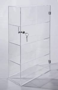 lot 111396 image: Retails for $115 4 Tier Transparent Acrylic Display Case with Lock,Clear Show Case for Collectible, Vertical Curio,See-Through Locking Cabinet,Dustproof Protection 10.25 x 4.25 x 18.25 Inches