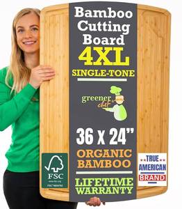 lot 111401 image: 4XL Bamboo Butcher Block Cutting Board - Extra Large Cutting Boards for Kitchen 36 x 24 - Wood Countertop 24 x 36 Cutting Board - Single Tone