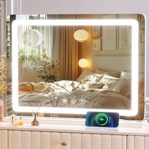 lot 111402 image: Makeup Vanity Mirror 24 x 19 Large LED Makeup Mirror, Desk Mirorr with Lights, Light up Mirror with 10X Magnification and, Dimmable 3 Modes, Touch Control White