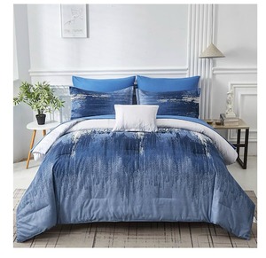 lot 111407 image: Ombre Blue Comforter Set King Size Reversible Gradient Blue Grey Boho Bedding Set for Men Women 8 Pieces Bed in A Bag Bohemian Bed Set With Comforter, Sheets, Pillowcases & Shams, Cushion Cover