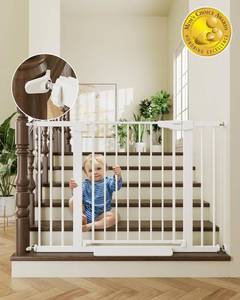 lot 111416 image: Cumbor 29.7-46 Baby Gate for Stairs, Toddler Safety Essentials for The House, Auto Close Dog Gate for Doorways, Moms Choice Awards Winner-Easy Install Pressure Mounted Pet Gates for Dogs, White
