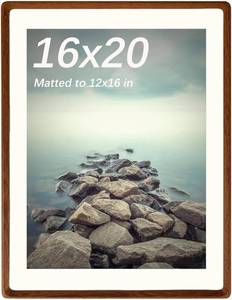 lot 111425 image: FLECHAZO Solid Walnut 16x20 Frames, Natural Wood 16 x 20 Picture Frame with Mat for 12x16 Photos, Gallery Wall Poster Frame for Wall Mounting Display
