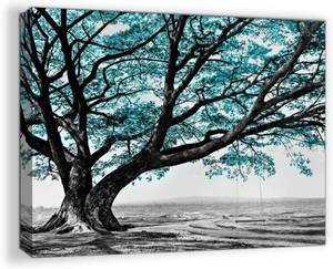 lot 111426 image: Teal Rustic Bathroom Decor for the Home Bedroom Black and White Tree Pictures Country Kitchen Wall Decor Modern Wall Decor Canvas Framed Wall Art Landscape Artwork for Walls Wall Decoration Size 12x16