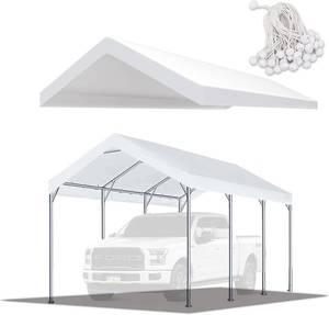 lot 111428 image: 10 x20 Upgraded Carport Replacement Canopy Cover for Car Garage Shelter Party Tent with Ball Bungees White (Only Top Cover, Frame is not Included)