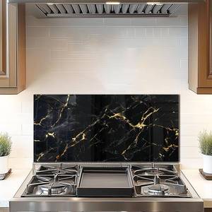 lot 111429 image: Retails for $108 DAIFURONGE Tempered Glass Backsplash For Kitchen Behind Stove,Marbling Stove Back Top Cover,Easy to Clean Glass Splashback, Sink Cover Splash Guard,Home Kitchen Wall Decor (black, 30x14(76.2x35.56cm))