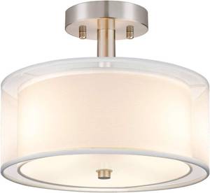 lot 211204 image: FOLKSMATE 3-Light Semi Flush Mount Ceiling Light Fixture, Drum Light with Double Fabric Shade, Modern Close to Ceiling Lamps for Dining Room Kitchen