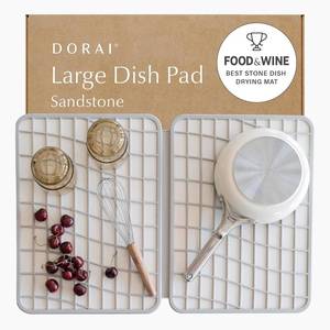lot 211215 image: Dorai Home Large Dish Pad 40% More Drying Space, Eco-Friendly Quick-Drying Stone Mat for Kitchen, 24.6 x 16.5, Sandstone