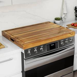lot 211234 image: BLUEWEST Noodle Board Stove Cover with Handles, 3 in 1 Wood Stove Top Covers Board for Gas Burners and Electric Stove, Wooden RV Stovetop Cover, Tray for Kitchen Counter Space (Warm Acacia)