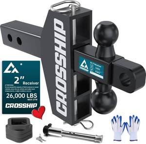 lot 311133 image: CROSSHIP Adjustable Drawbar Trailer Hitch, Fits 2-Inch Receiver, 6-Inch DropRise Drop Hitch,Solid 2 & 2-516 Balls Mount, 26,000 LBS GTW Towing for Heavy Duty Trucks, Anti-Theft Pin Locks