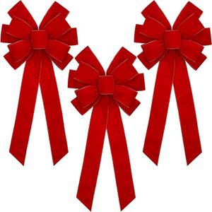 lot 311134 image: BUVANE 3PCS Large Christmas Velvet Bow, 35.4 x 17.7 Red Velvet Wreath Bow Christmas Tree Topper Ornament Bow for Home Wreath Tree Decoration (3pcs-red, 35.4 x 17.1 Inch)