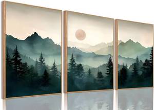 lot 311136 image: Yolbcdr Mountain Canvas Wall Art,Forest Framed Wall Decor 3 Piece, Green Nature Landscape Pictures,Boho Sunset Paintings for Living Room Home Office 16x24in