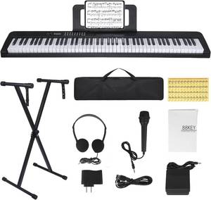 lot 311155 image: Retails for $115 88 Key Piano Keyboard, Electric Digital Piano with Semi Weighted Keys, Keyboard Piano with Sustain Pedal, Power Supply, Stand, Carrying Case, Headphones, USB-MIDI Compatibility, for Beginner Adults