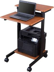 lot 311158 image: Retails for $189 Stand Up Desk Store Rolling Adjustable Height Two Tier Standing Desk Computer Workstation (Black FrameTeak Top, 24 Wide)