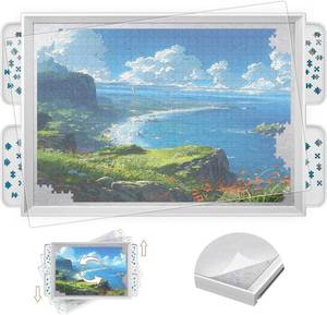 lot 311166 image: 1500 Pieces Move & Rotating Puzzle Board with Drawers 36.42 x 28.94 Portable Jigsaw Puzzle Table for Adults, Wooden Puzzle Board with Covers & Wheels, Birthday Gifts for Mom (White01)