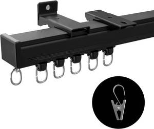 lot 311168 image: MaKefeile Ceiling Curtain Track Ceiling and Wall Mounted Heavy-Duty Curtains Rails Room Divider Curtains Shower RV Tracks Ceiling Sliding Curtain Rods With Clips,Black 9ft.