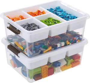 lot 311175 image: MACOPRO Plastic Storage Box with Removable Tray Craft Organizers and Storage Clear Storage Container for Organizing Bead, Tool, Sewing, Playdoh (White, 2Pack-17QT)