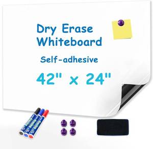 lot 311176 image: YOUNGJQ Magnetic Dry Erase Board Paper for Wall Self Adhesive Whiteboard White Board Sticker 42 x 24 for Office Home Playroom with Starter Kit