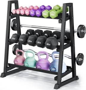 lot 411103 image: Leteuke Dumbbell Rack, 3 Tiers Heavy Duty Weight Rack for Home Gym, Trapezoidal Frame Space Saving Weight Storage Racks for Dumbells, Kettlebells, Barbells, Dumbbell Rack Stand Only (1300LBS Capacity)