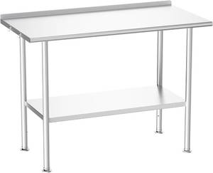 lot 411108 image: Retails for $130 Atelicf All-Stainless Steel Prep Table, 24 X 48 Inch, with Rounded-Corner Backsplash and Adjustable Undershelf, Heavy-Duty for Outdoor Use,Restaurants,Hotels,Workshops,Kitchens,Gardens, and Garages