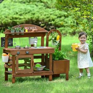 lot 411115 image: Retails for $125 Outdoor Mud Kitchen for Kids, Wooden Play Kitchen with Plant Growing Box, Observation Room, Sink, Faucet for Backyard Garden