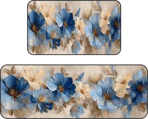 lot 411117 image: BSFHH Set of 2 Kitchen Rugs - 17x4717x30 Kitchen Mats for Floor Washable Non Slip Front Door Mat Floor Rug for Home Kitchen Decorations, Sink, Office, Laundry (Flower)