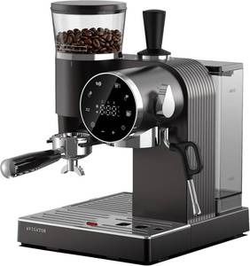 lot 411125 image: Retails for $270 avigator 20 Bar Espresso Machine  LED Screen Touch Control  6 Level Adjustable Grinder  Drip Coffee & Cold Brew, Milk Frother, Assisted Tamper & Built-In Accessory Storage Box  50oz Tank
