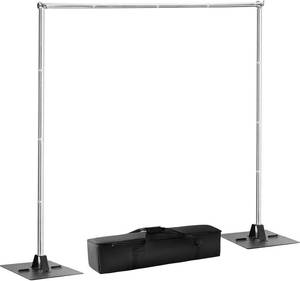lot 411131 image: Retails for $114 Backdrop Stand 10x10ft Adjustable HeightWidth Photography Background Support Poles All-Metal Construction Backdrop Stand Heavy Duty Pipe and Drape Frame Kit for Party, Birthday, Wedding - Silver