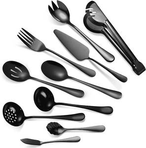 lot 191561 image: A HOUSEWARE Black Serving Utensils Set 10-Piece Stainless Steel Kitchen Catering Flatware include Catering Tong Big Spoons and Ladles Servers Large Fork Spatula Ideal for Home and Restaurant Use