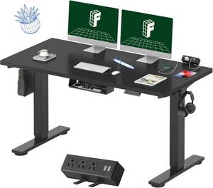 lot 285816 image: Retails for $220 FLEXISPOT EN2 Standing Desk Frame with Clamp Power Strip, Electric Stand Up Height Adjustable Desk Frame with Cable Management (Black Frame ONLY)