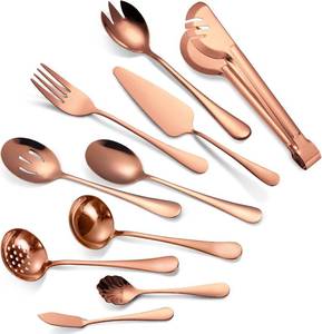 lot 491656 image: A HOUSEWARE Rose Gold Serving Utensils Set 10 Pieces Copper Stainless Steel Catering Silverware Flatware Buffet Restaurant Banquet Include Fork Big Spoon Hostess Ladle Spatula Food Tong Cheese knife