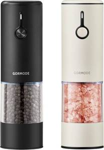 lot 491660 image: Stainless Steel Rechargeable Electric Salt and Pepper Grinder Set, USB Charging with Dust Cover, 6 Adjustable Grinding Modes  LED Light 2packBlackCream