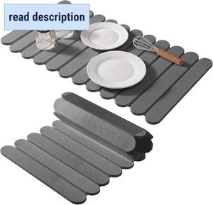lot 111422 image: Extral Large Quick Dry Stone Drying Mat for Kitchen Counter,28(L)x16(W) Collapsible Eco-Friendly Absorbent Diatomaceous Earth Mat for Dishes Cups,Dish Drying Mats (Deep gray-Ellipse, 28x16 inch)